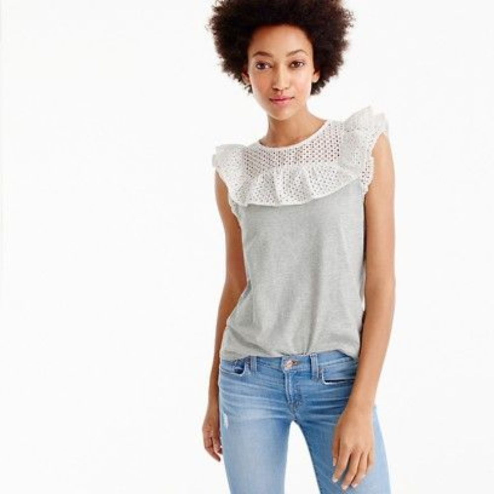 J. Crew Ruffle Bib Heathered Tee Small